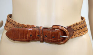 Brighton Belt Women's Size 28 Vintage 90s Brown Braided Woven Leather USA 42407